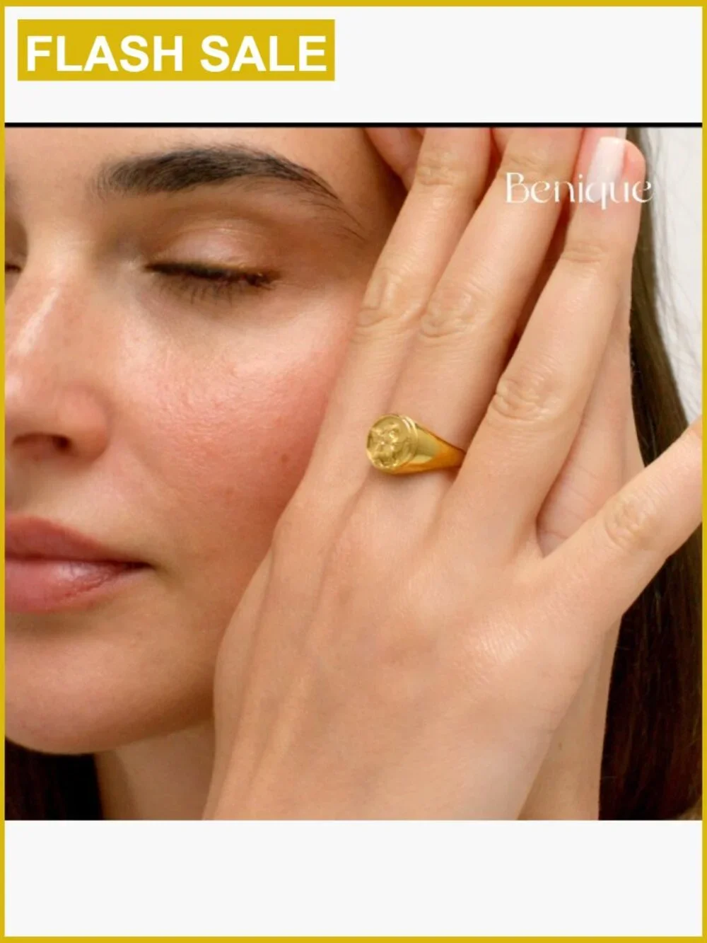 Tarnish Resistant 18K Gold Plated Stainless Steel Chunky Signet Stackable Ring